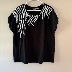 Chicos Top size 3 - XL Zebra embroidered contrasts body top 100% cotton summer
